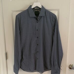 Cactus Man Ricky Singh Men's Patterned Navy Button-Down Shirt Size L